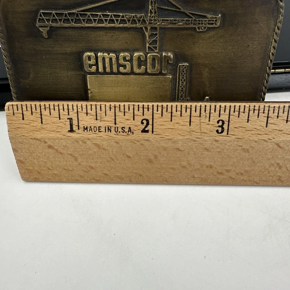 Vintage Emscor Wolff King Atlas Brass Belt Buckle Houston TX Construction Crane